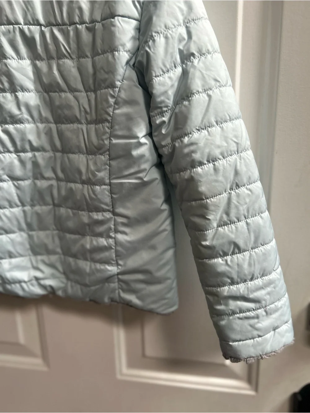 The North Face Girls' Light Blue Mossbud Swirl Reversible Insulated Jacket Sz 6